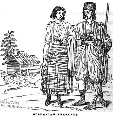 Țărani moldoveni, gravură din 1838.
